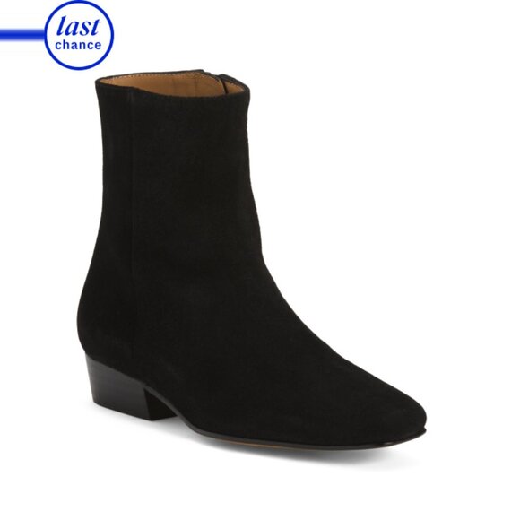 FLATTERED Black Made In Spain Suede Rami Square Toe Boots - Picture 1 of 2
